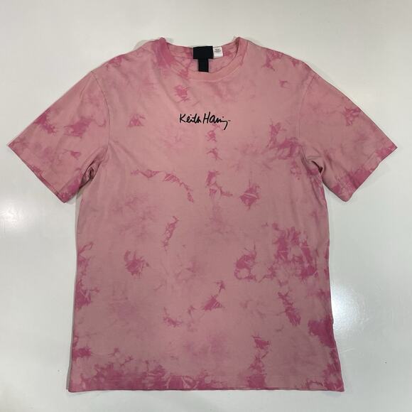 Keith Haring Pink Tye-dye T Shirt Relaxed Fit Coupe Decontractee H&M Sz Small - Picture 1 of 3